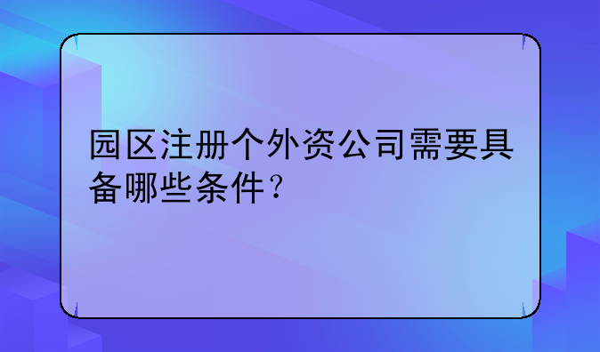 园区注册个外资公司需要具备哪些条件?