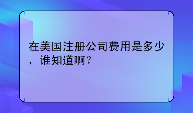 在美国注册公司费用是多少,谁知道啊?