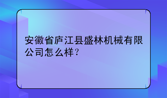 安徽省庐江县盛林机械有限公司怎么样?