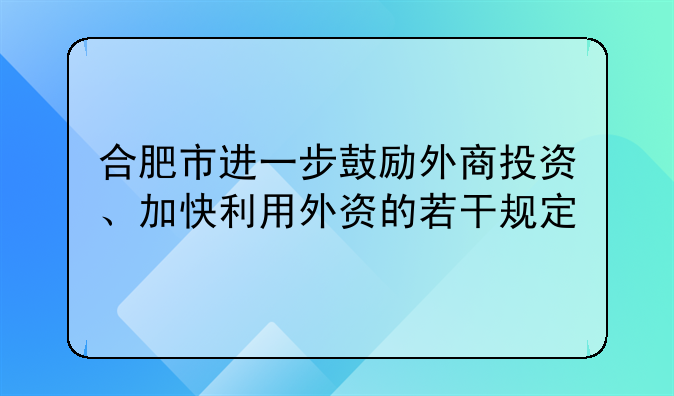 合肥市进一步鼓励外商投资、加快利用外资的若干规定