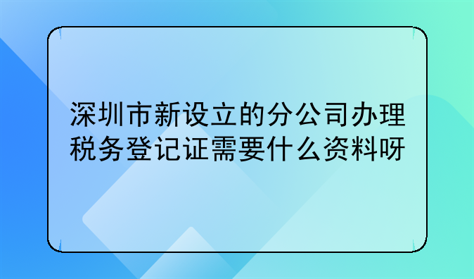 深圳市新设立的分公司办理税务登记证需要什么资料呀