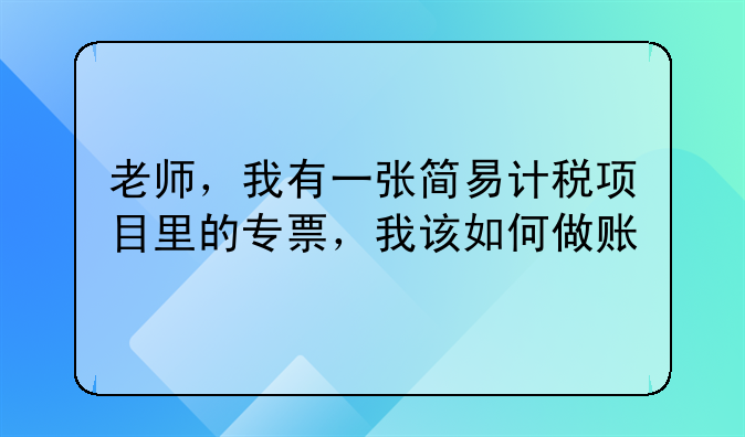 老师，我有一张简易计税项目里的专票，我该如何做账