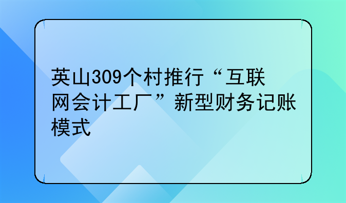 英山309个村推行“互联网会计工厂”新型财务记账模式