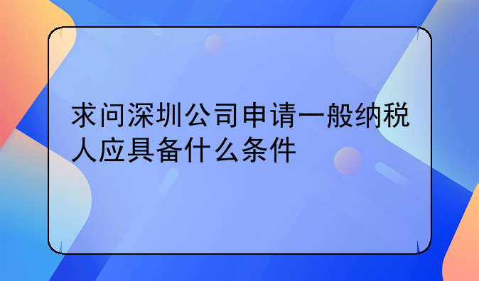 求问深圳公司申请一般纳税人应具备什么条件