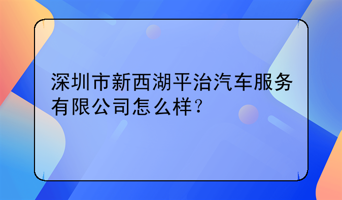 深圳市新西湖平治汽车服务有限公司怎么样?