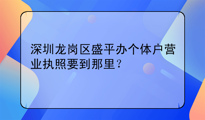 深圳龙岗区盛平办个体户营业执照要到那里？