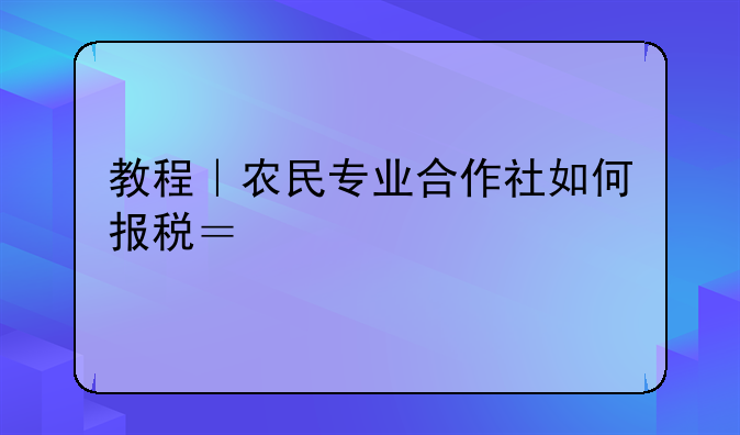 教程｜农民专业合作社如何报税？手把手来教你