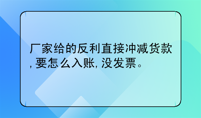 厂家给的反利直接冲减货款,要怎么入账,没发票。