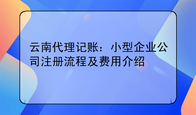 云南代理记账:小型企业公司注册流程及费用介绍