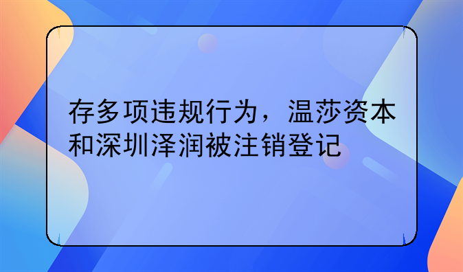 存多项违规行为,温莎资本和深圳泽润被注销登记