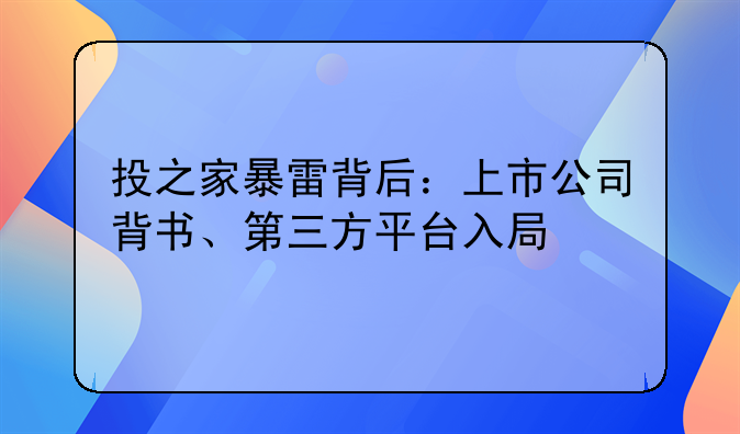 投之家暴雷背后:上市公司背书、第三方平台入局