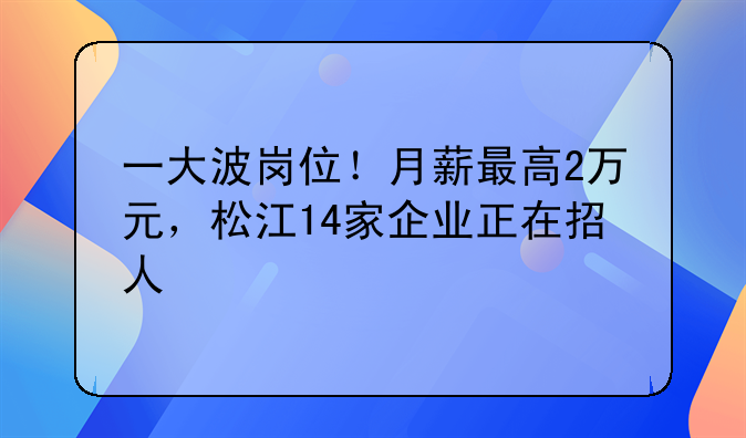 一大波岗位！月薪最高2万元，松江14家企业正在招人
