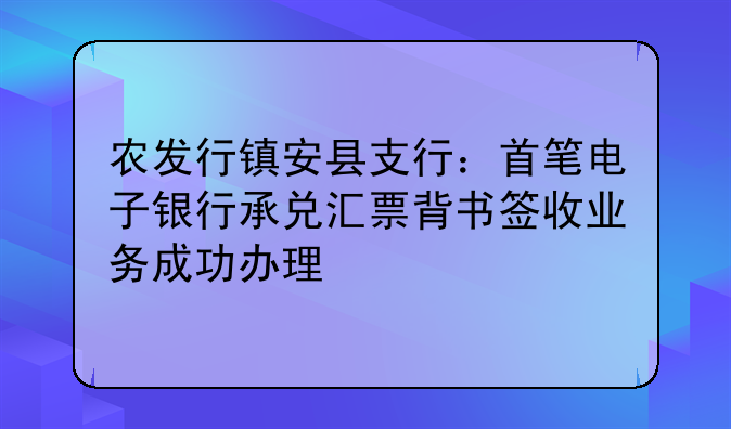 农发行镇安县支行:首笔电子银行承兑汇票背书签收业务成功办理