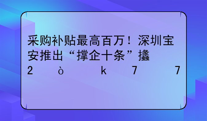 采购补贴最高百万！深圳宝安推出“撑企十条”支持企业复产复工