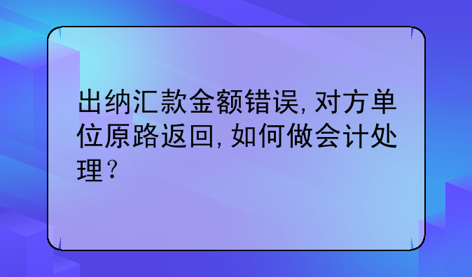 出纳汇款金额错误,对方单位原路返回,如何做会计处理?