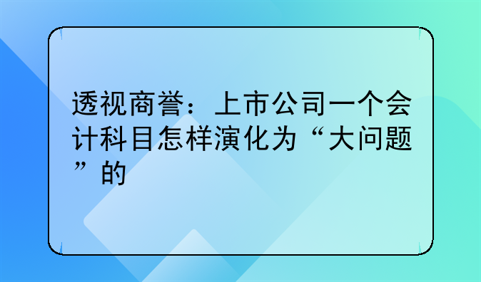 透视商誉:上市公司一个会计科目怎样演化为“大问题”的
