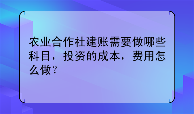 农业合作社建账需要做哪些科目，投资的成本，费用怎么做？