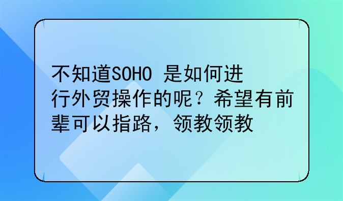 不知道SOHO 是如何进行外贸操作的呢?希望有前辈可以指路,领教领教