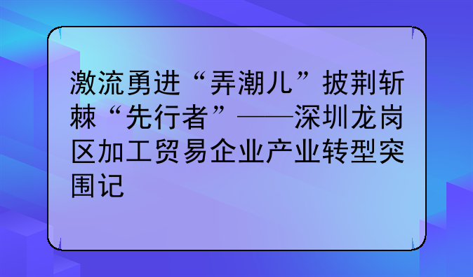 激流勇进“弄潮儿”披荆斩棘“先行者”——深圳龙岗区加工贸易企业