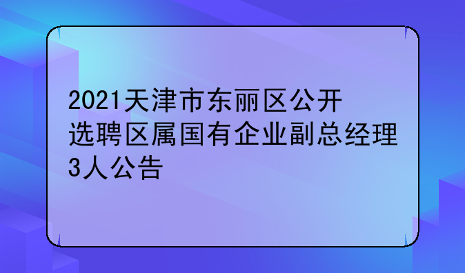 2021天津市东丽区公开选聘区属国有企业副总经理3人公告