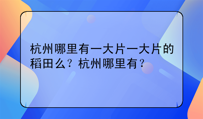 杭州哪里有一大片一大片的稻田么?杭州哪里有?