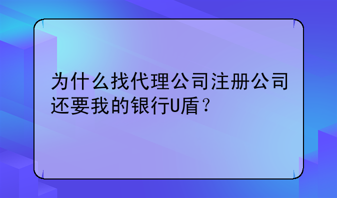 为什么找代理公司注册公司还要我的银行U盾?