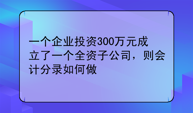 一个企业投资300万元成立了一个全资子公司,则会计分录如何做