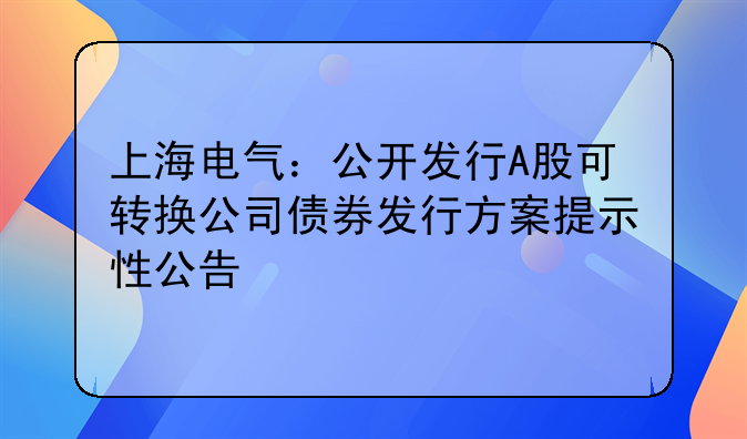 上海电气:公开发行A股可转换公司债券发行方案提示性公告