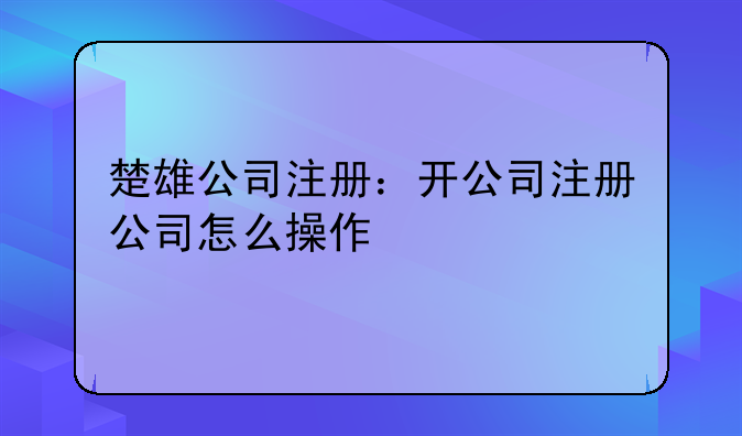 楚雄公司注册:开公司注册公司怎么操作