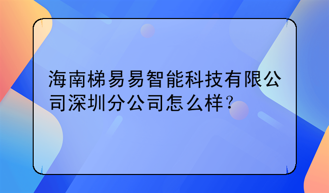 海南梯易易智能科技有限公司深圳分公司怎么样?