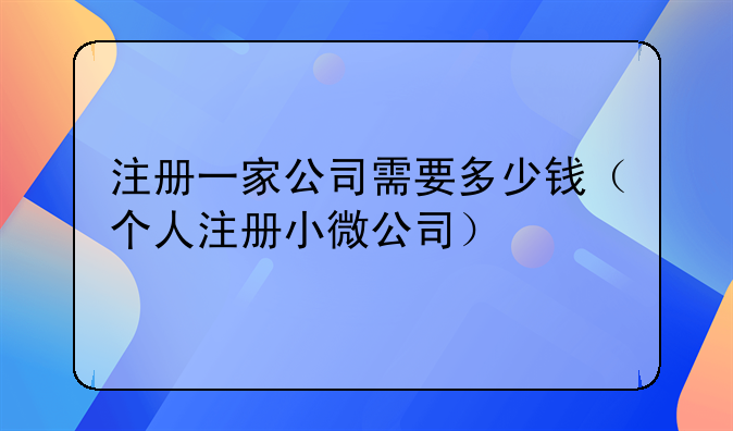 注册一家公司需要多少钱(个人注册小微公司)
