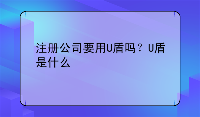 注册公司要用U盾吗？U盾是什么