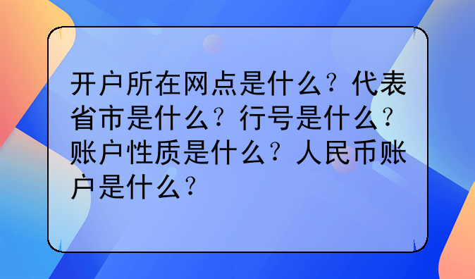 开户所在网点是什么?代表省市是什么?行号是什么?账户性质是什么?人民币账户是什么?