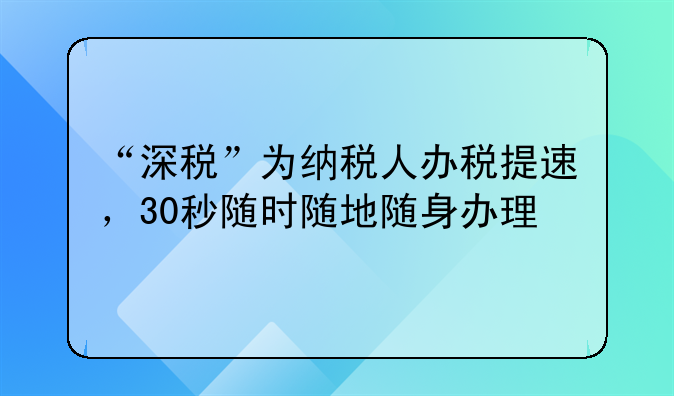 “深税”为纳税人办税提速,30秒随时随地随身办理