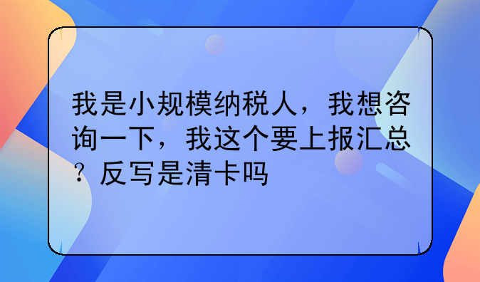 我是小规模纳税人,我想咨询一下,我这个要上报汇总?反写是清卡吗