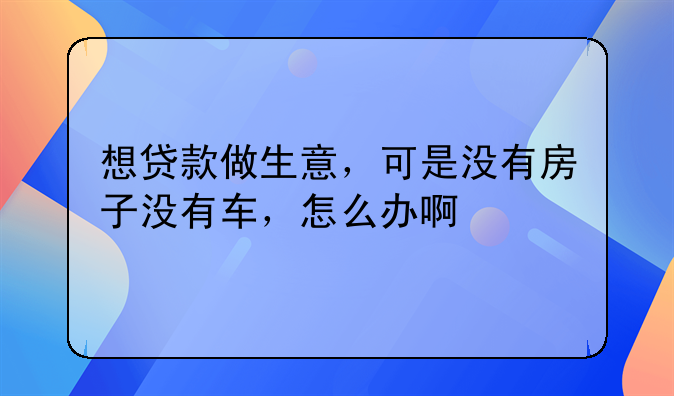 想贷款做生意,可是没有房子没有车,怎么办啊